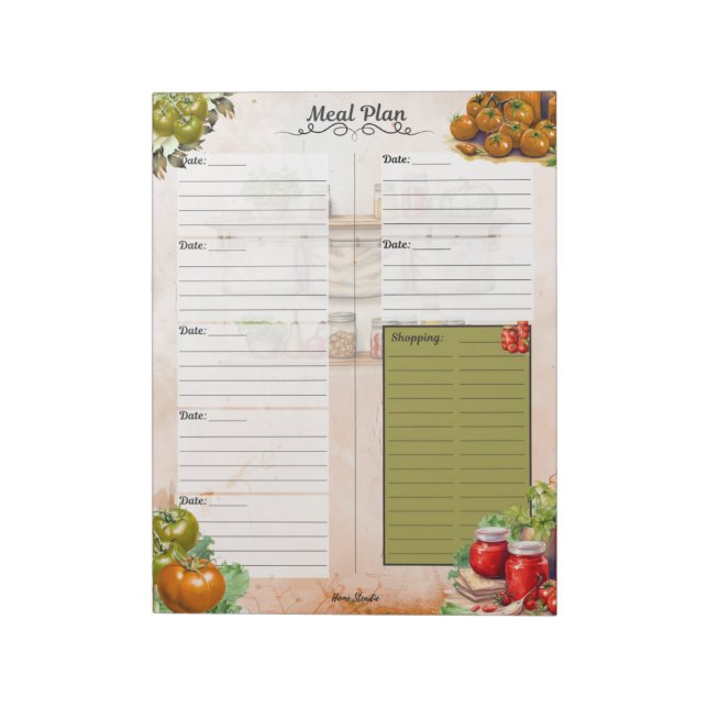 Bloc-note Planificateur de repas à la pâte de tomate (Tourné)