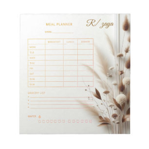 Bloc-note Planificateur de repas blanc or Aquarelle & pastel