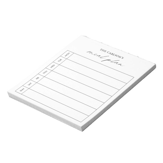 Bloc-note Planificateur De Repas Élégant Noir Et Blanc Simpl (Tourné)