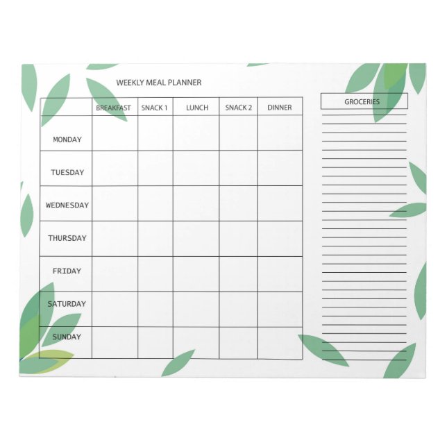 Bloc-note Planificateur de repas hebdomadaire de 7 jours – C (Devant)