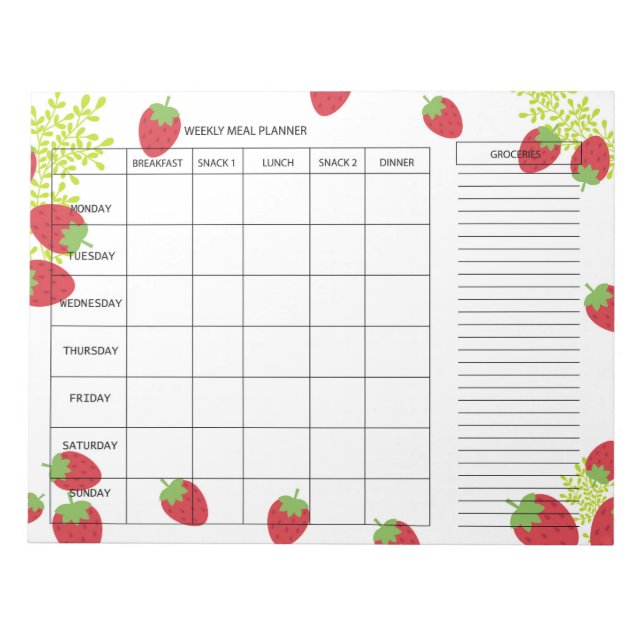 Bloc-note Planificateur de repas hebdomadaire de 7 jours – F (Devant)