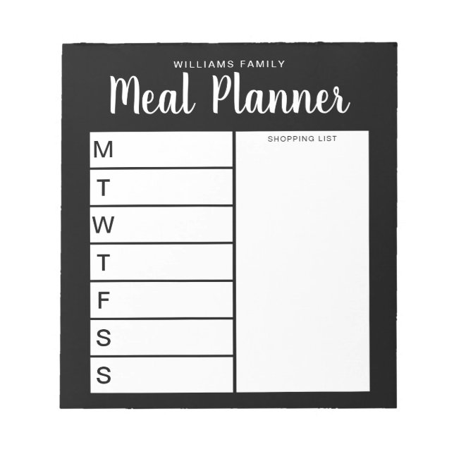 Bloc-note Planificateur de repas hebdomadaire familial (Devant)