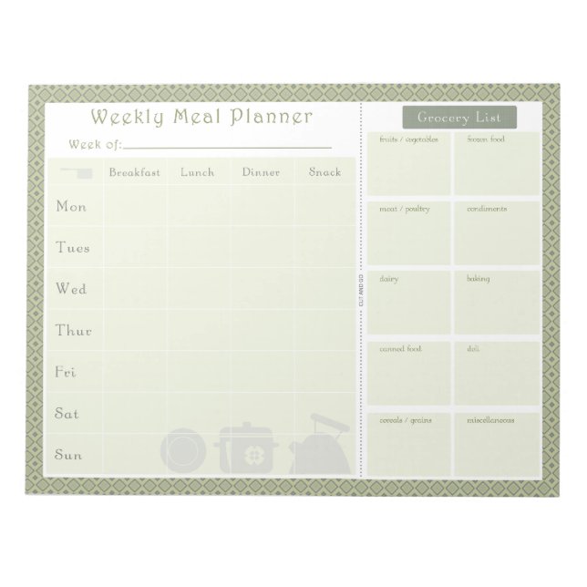 Bloc-note Planificateur de repas hebdomadaire Green Diamond (Devant)