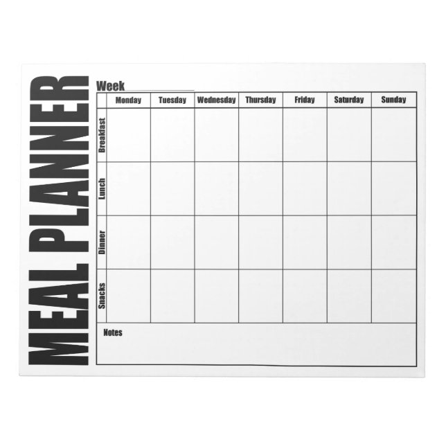 Bloc-note Planificateur de repas hebdomadaire noir et blanc (Devant)