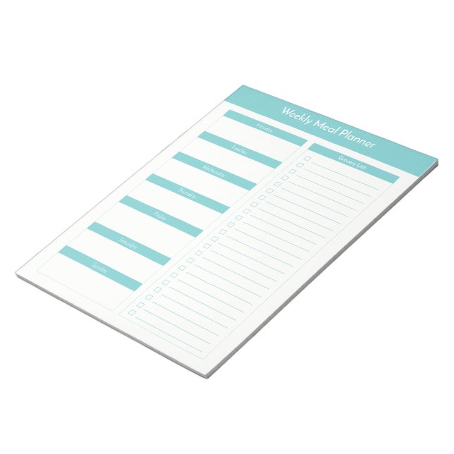 Bloc-note Planificateur de repas hebdomadaire - Turquoise (Incliné)