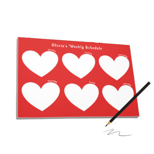 Bloc-note Planificateur hebdomadaire aux coeurs blancs