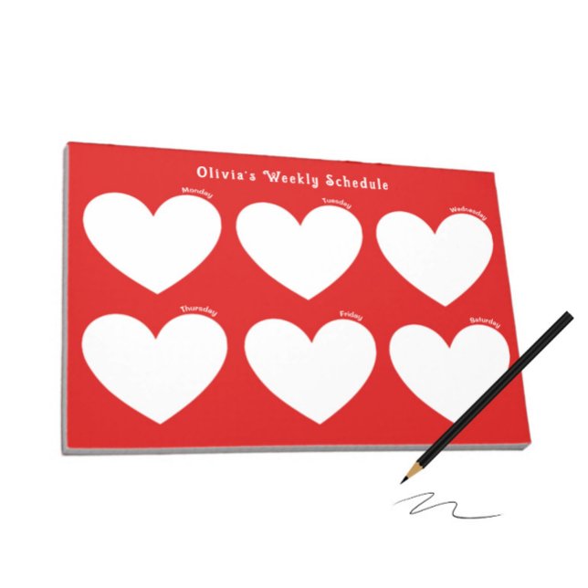 Bloc-note Planificateur hebdomadaire aux coeurs blancs (Créateur téléchargé)