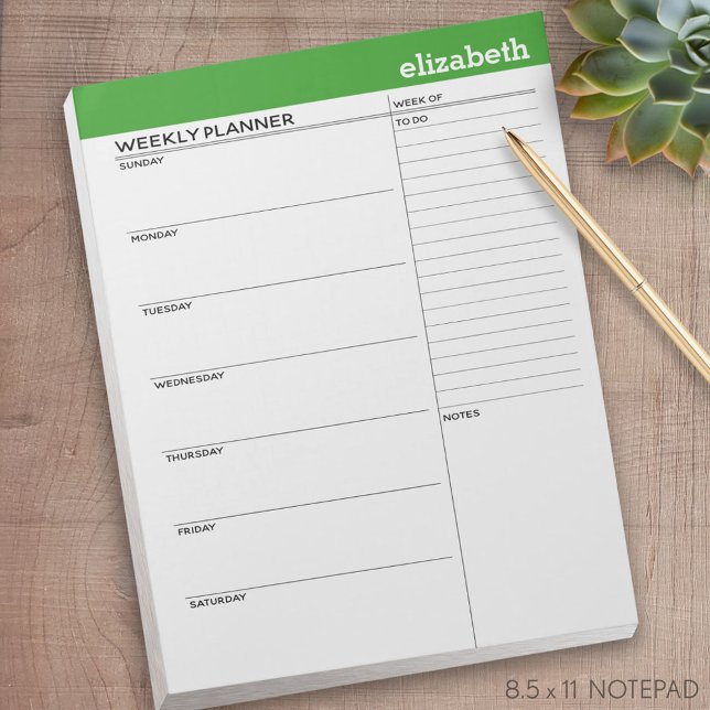 Bloc-note Planificateur hebdomadaire avec nom et couleur per (weekly planner notepad)