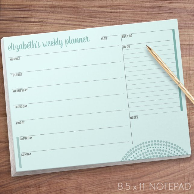 Bloc-note Planificateur hebdomadaire avec nom personnalisé - (Weekly Planner Notepad - Personalized)