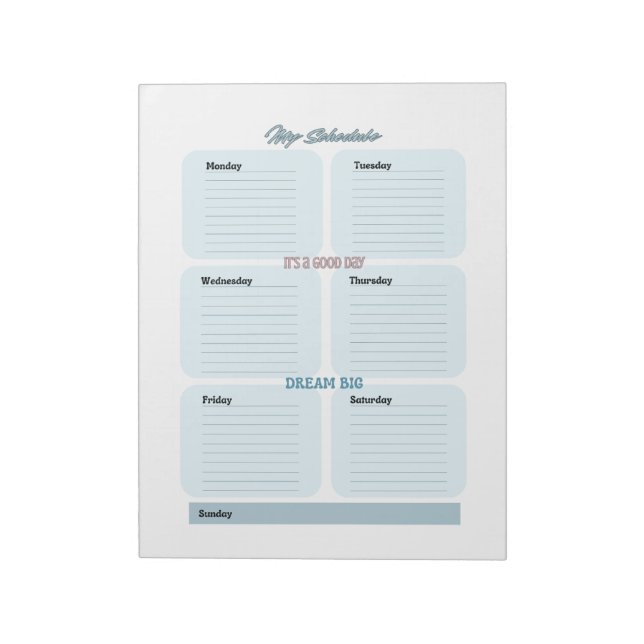 Bloc-note Planificateur Hebdomadaire Bleu  (Tourné)