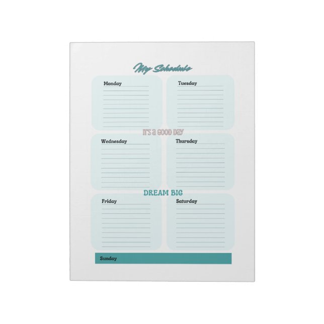Bloc-note Planificateur Hebdomadaire Bleu Turquoise  (Tourné)