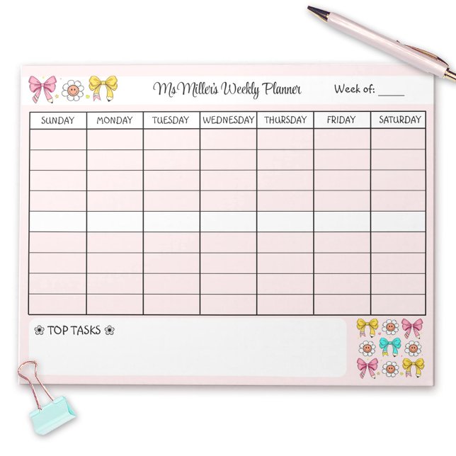 Bloc-note Planificateur hebdomadaire Cute School Nom de l'en (Weekly Planner Cute School Teacher Name Tear Away Notepad)
