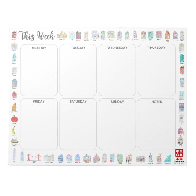 Bloc-note Planificateur hebdomadaire de 2e année du PCSRA -  (Devant)