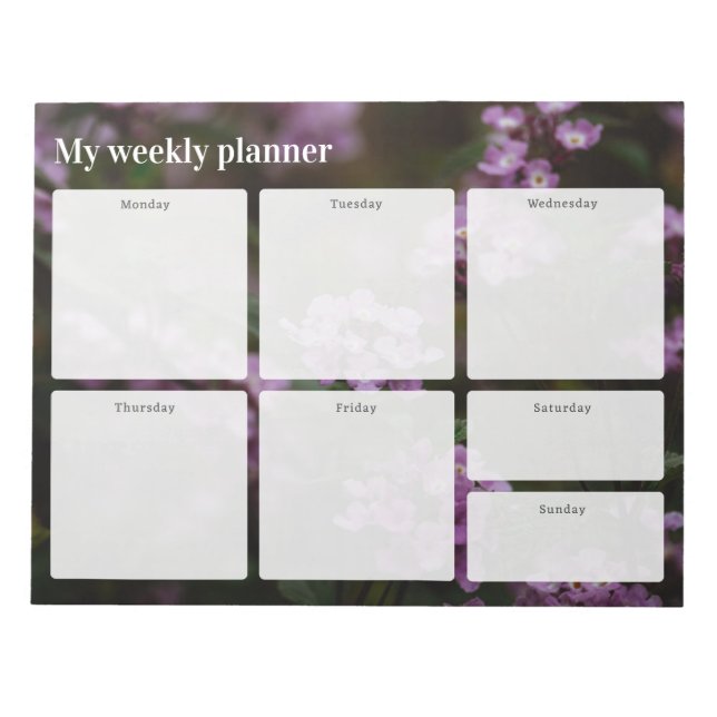 Bloc-note Planificateur hebdomadaire de fleurs violettes lun (Devant)