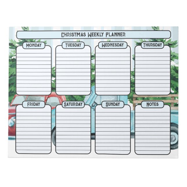 Bloc-note Planificateur hebdomadaire de Noël pour les voitur (Devant)