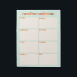 Bloc-note Planificateur hebdomadaire élégant personnalisé da<br><div class="desc">Organisez votre semaine avec ce planificateur hebdomadaire mignon et moderne en pastel aqua ment,  personnalisé avec votre nom.</div>