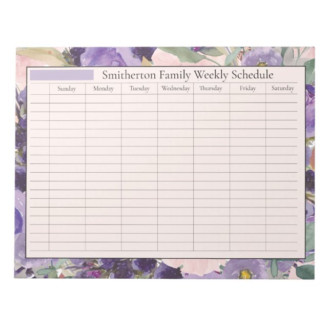 Bloc-note Planificateur hebdomadaire Fleurs roses violettes (Devant)