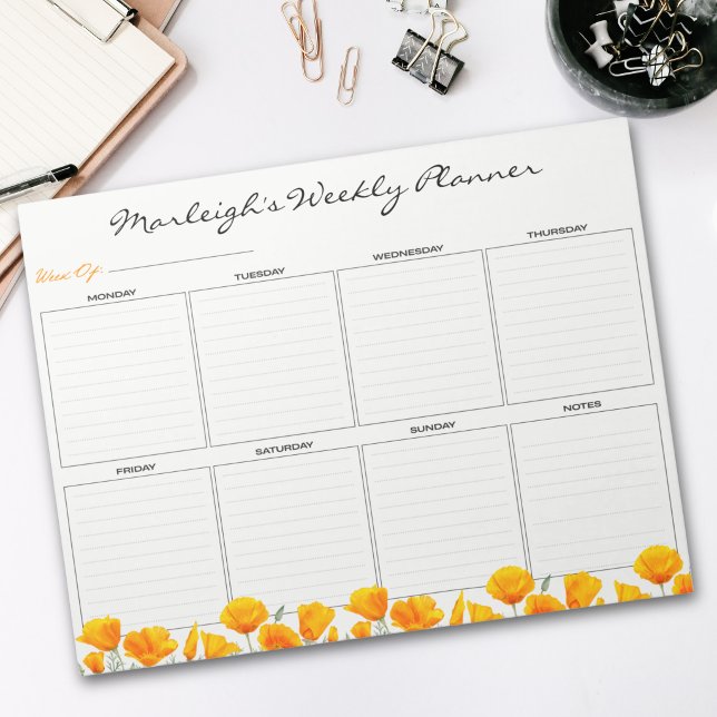 Bloc-note Planificateur hebdomadaire floral orange mignon (Cute Orange Floral Weekly Planner Notepad
)