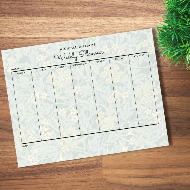 Bloc-note Planificateur hebdomadaire floral vert pastel simp (Créateur téléchargé)