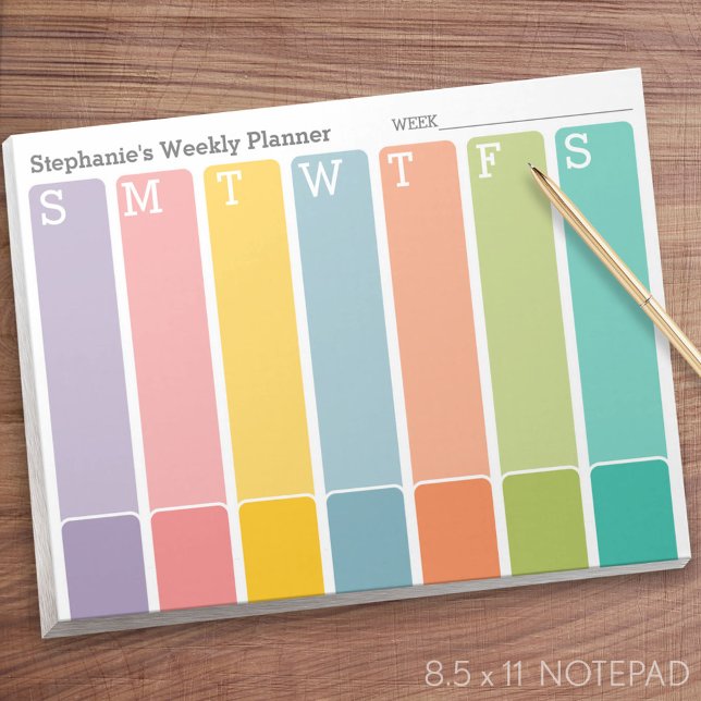 Bloc-note Planificateur hebdomadaire minimal moderne avec no (Weekly Planner Notepad - Personalized)