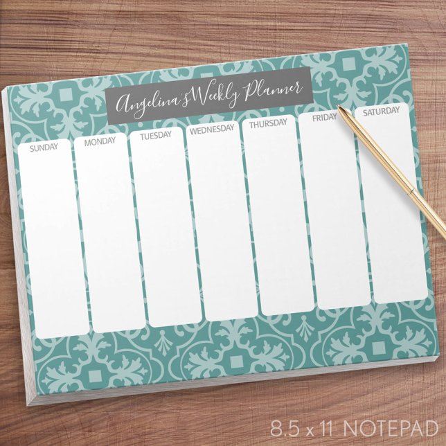 Bloc-note Planificateur hebdomadaire - Motif de carrelage Fa (Weekly Planner Notepad - Personalized)