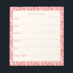 Bloc-note Planificateur hebdomadaire personnalisé Vintage ro<br><div class="desc">Un élégant bloc-notes hebdomadaire personnalisé avec une bordure vintage rouge florale.</div>