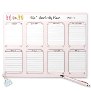 Bloc-note Planificateur hebdomadaire Pink School Nom de l'en