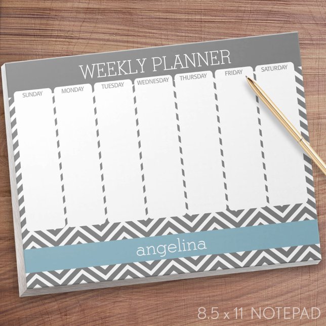 Bloc-note Planificateur hebdomadaire Robin Oeuf Bleu et Gris (Weekly Planner Notepad - Personalized)