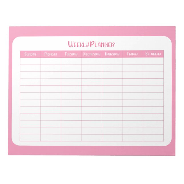 Bloc-note Planificateur hebdomadaire rose simple (Devant)