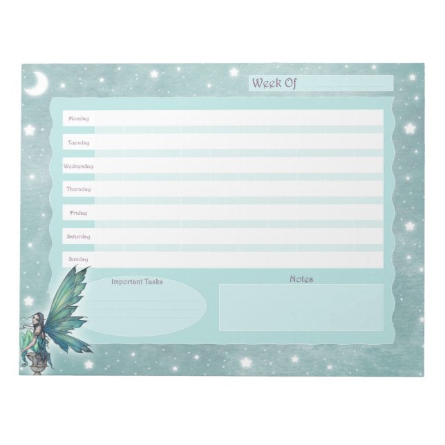 Bloc-note Planificateur hebdomadaire Teal Fairy Art (Devant)