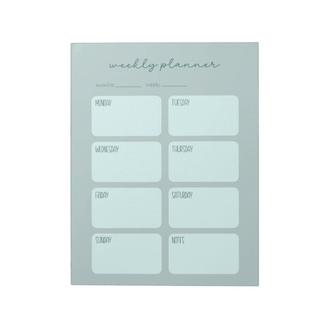 Bloc-note Planificateur hebdomadaire Turquoise minimal (Tourné)