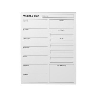 Bloc-note Planificateur Hebdomadaire Vertical Minimaliste Mo