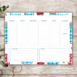 Bloc-note Planificateur hebdomadaire vertical non daté, bleu<br><div class="desc">Planificateur hebdomadaire vertical non daté avec des accents de bocal en maçon bleu et rouge sur la bordure décorative. A un emplacement pour une liste de choses à faire et des notes.</div>