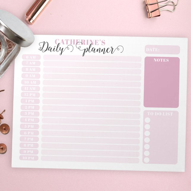 Bloc-note Planificateur horaire simple rose de 6h00 à 22h00 (Créateur téléchargé)