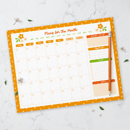 Bloc-note Planificateur Mensuel à Points de Fleurs à pois