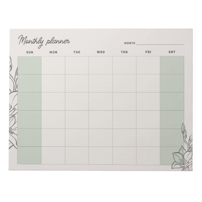 Bloc-note Planificateur mensuel Beige minimal, texte personn (Devant)