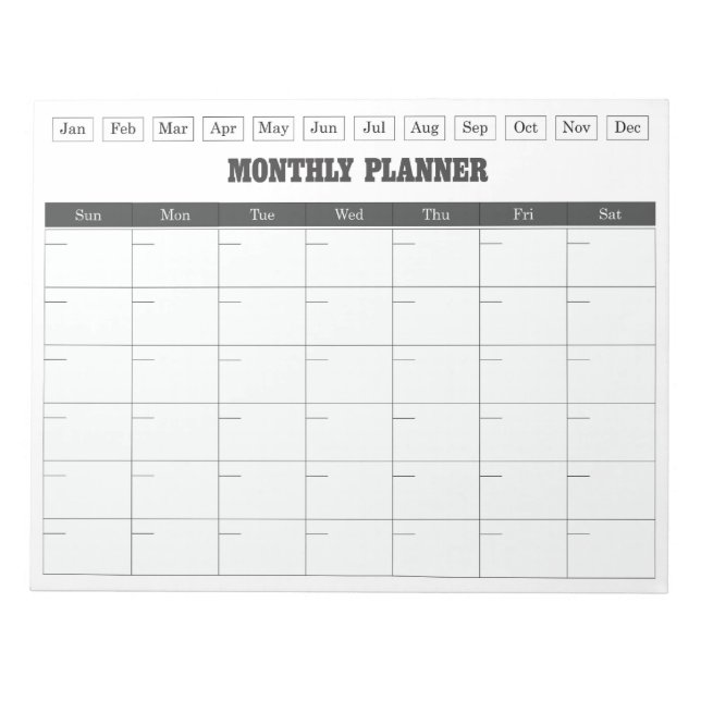 Bloc-note Planificateur mensuel Calendrier simple blanc (Devant)