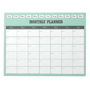 Bloc-note Planificateur mensuel Calendrier simple sarcelle