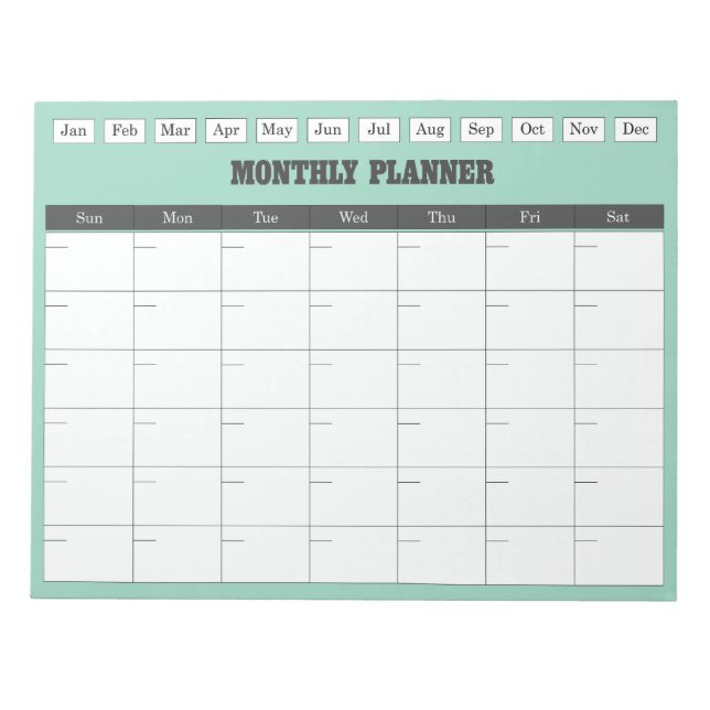 Bloc-note Planificateur mensuel Calendrier simple sarcelle (Devant)