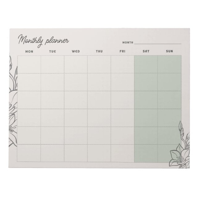 Bloc-note Planificateur mensuel minimal beige du lun-dim, te (Devant)