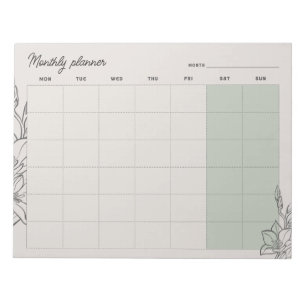 Bloc-note Planificateur mensuel minimal beige, texte personn