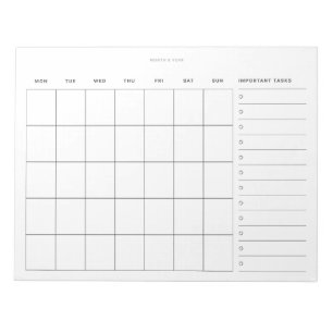 Bloc-note Planificateur mensuel minimaliste simple et liste