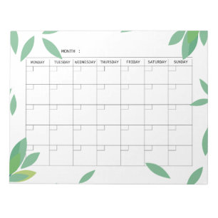 Bloc-note Planificateur mensuel minimaliste vert frais non d