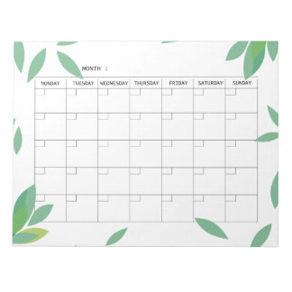 Bloc-note Planificateur mensuel minimaliste vert frais non d