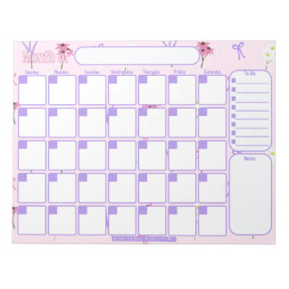 Bloc-note Planificateur mensuel personnalisé | Motif fleur s
