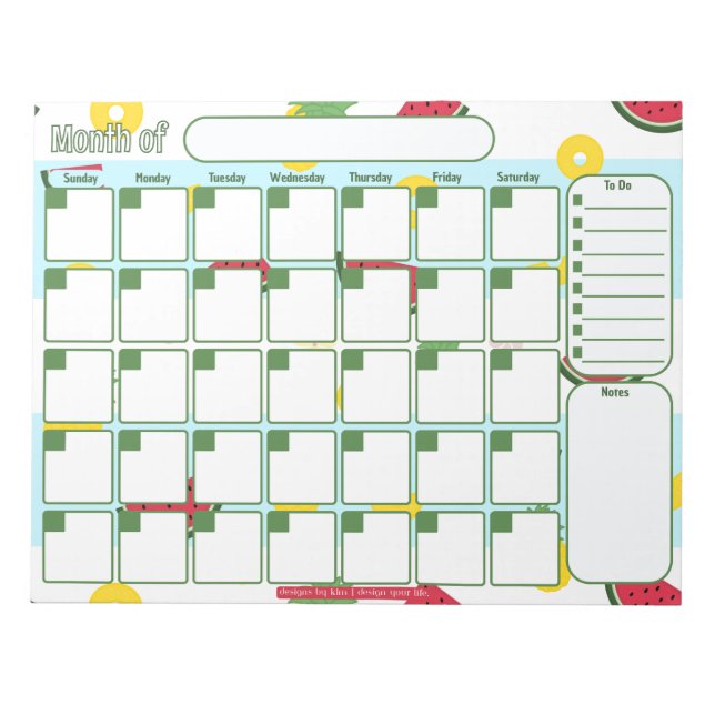 Bloc-note Planificateur mensuel personnalisé | Pineappy Wate (Devant)