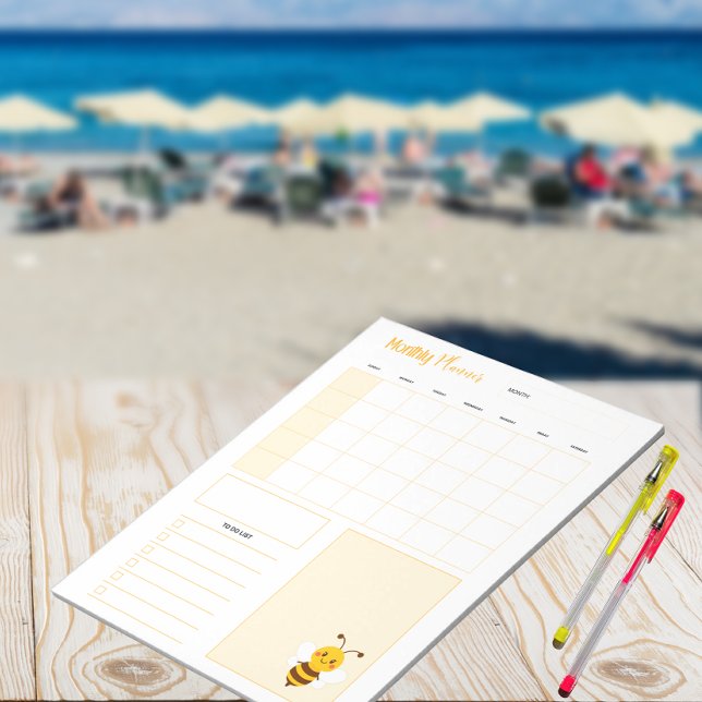 Bloc-note Planificateur mensuel - Thème des abeilles mignonn (Créateur téléchargé)