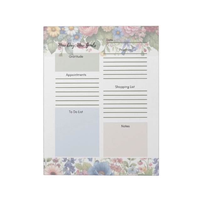 Bloc-note Planificateur quotidien à bordure florale multicol (Tourné)