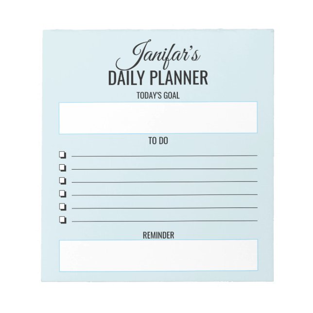 Bloc-note Planificateur quotidien à faire Script Blush bleu  (Devant)