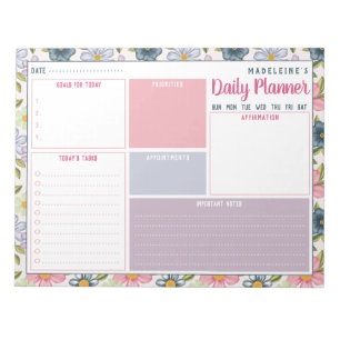 Bloc-note Planificateur quotidien à motif botanique avec nom